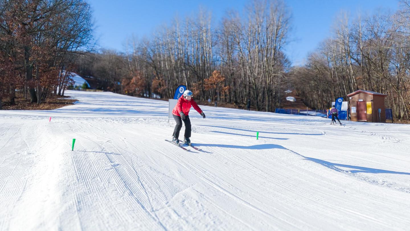 Person learning to ski
